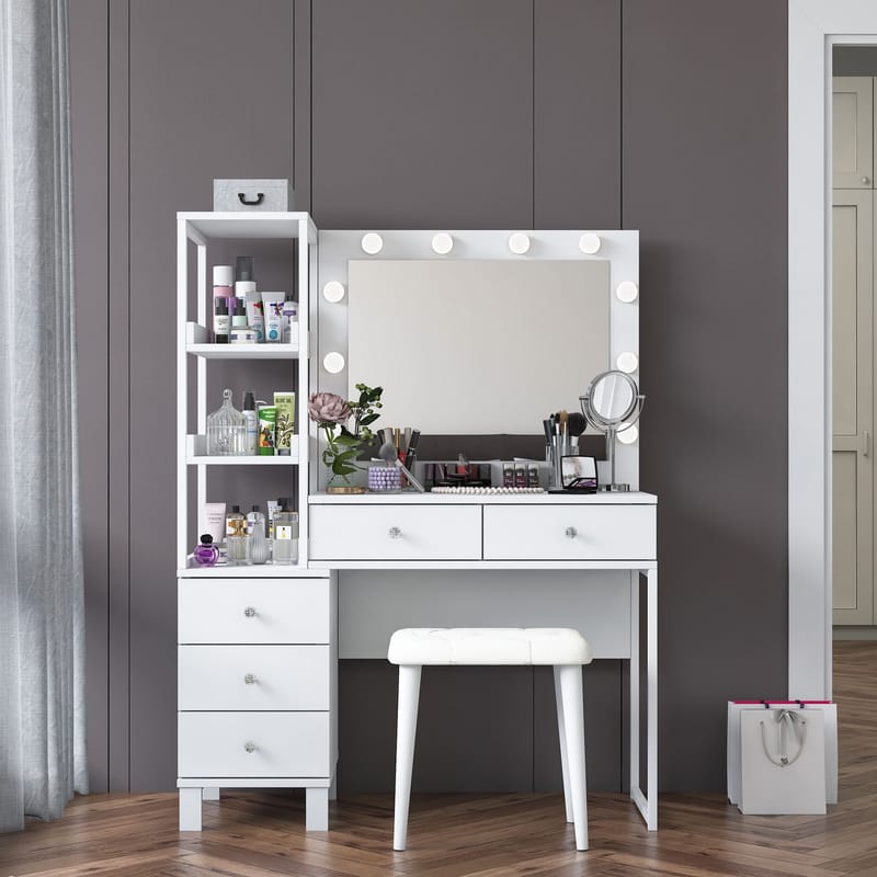 Meikkipöytä Wallxpert Kira-hylly BJ155 (120 x 79,8 x 44,5 cm) valkoinen - Valkoinen - Huonekalut - Pöytä & ruokailuryhmä - Meikki- & kampauspöydät - Meikkipöytä valolla