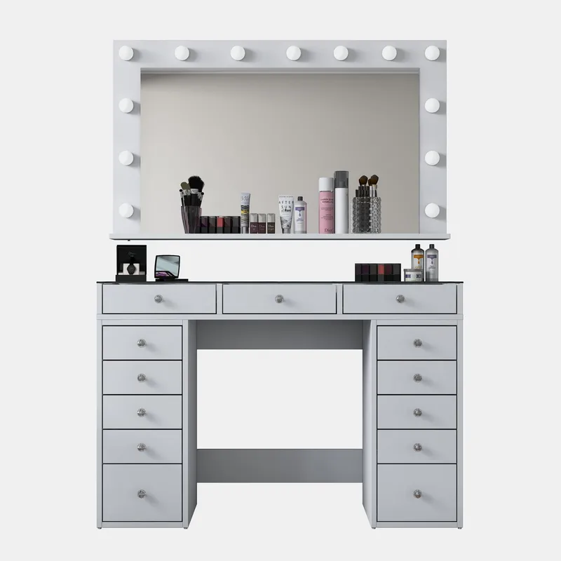 Meikkipöytä Wallxpert Kira-hylly BJ195 (120 x 79,8 x 44,5 cm) valkoinen - Valkoinen - Huonekalut - Pöytä & ruokailuryhmä - Meikki- & kampauspöydät - Meikkipöytä valolla