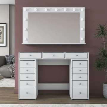 Meikkipöytä Wallxpert Kira-hylly BJ195 (120 x 79,8 x 44,5 cm) valkoinen - Valkoinen - Huonekalut - Pöytä & ruokailuryhmä - Meikki- & kampauspöydät - Meikkipöytä valolla