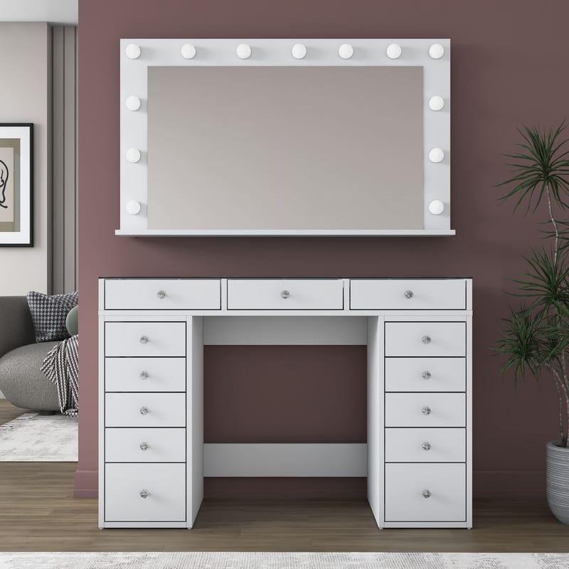 Meikkipöytä Wallxpert Kira-hylly BJ195 (120 x 79,8 x 44,5 cm) valkoinen - Valkoinen - Huonekalut - Pöytä & ruokailuryhmä - Meikki- & kampauspöydät - Meikkipöytä valolla