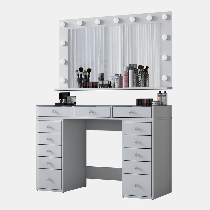 Meikkipöytä Wallxpert Kira-hylly BJ195 (120 x 79,8 x 44,5 cm) valkoinen - Valkoinen - Huonekalut - Pöytä & ruokailuryhmä - Meikki- & kampauspöydät - Meikkipöytä valolla