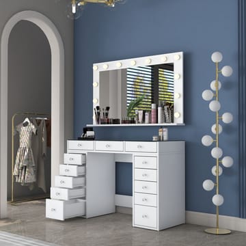Meikkipöytä Wallxpert Kira Shelf BJ197 (120 x 79,8 x 44,5 cm) Valkoinen - Valkoinen - Huonekalut - Pöytä & ruokailuryhmä - Meikki- & kampauspöydät - Meikkipöytä valolla