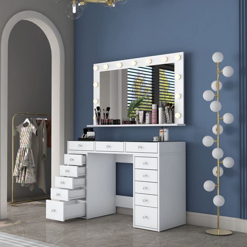 Meikkipöytä Wallxpert Kira Shelf BJ197 (120 x 79,8 x 44,5 cm) Valkoinen - Valkoinen - Huonekalut - Pöytä & ruokailuryhmä - Meikki- & kampauspöydät - Meikkipöytä valolla