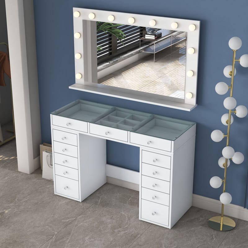 Meikkipöytä Wallxpert Kira Shelf BJ197 (120 x 79,8 x 44,5 cm) Valkoinen - Valkoinen - Huonekalut - Pöytä & ruokailuryhmä - Meikki- & kampauspöydät - Meikkipöytä valolla