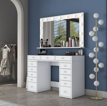 Meikkipöytä Wallxpert Kira Shelf BJ197 (120 x 79,8 x 44,5 cm) Valkoinen - Valkoinen - Huonekalut - Pöytä & ruokailuryhmä - Meikki- & kampauspöydät - Meikkipöytä valolla
