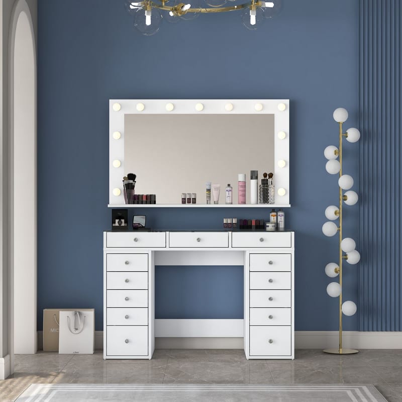 Meikkipöytä Wallxpert Kira Shelf BJ197 (120 x 79,8 x 44,5 cm) Valkoinen - Valkoinen - Huonekalut - Pöytä & ruokailuryhmä - Meikki- & kampauspöydät - Meikkipöytä valolla