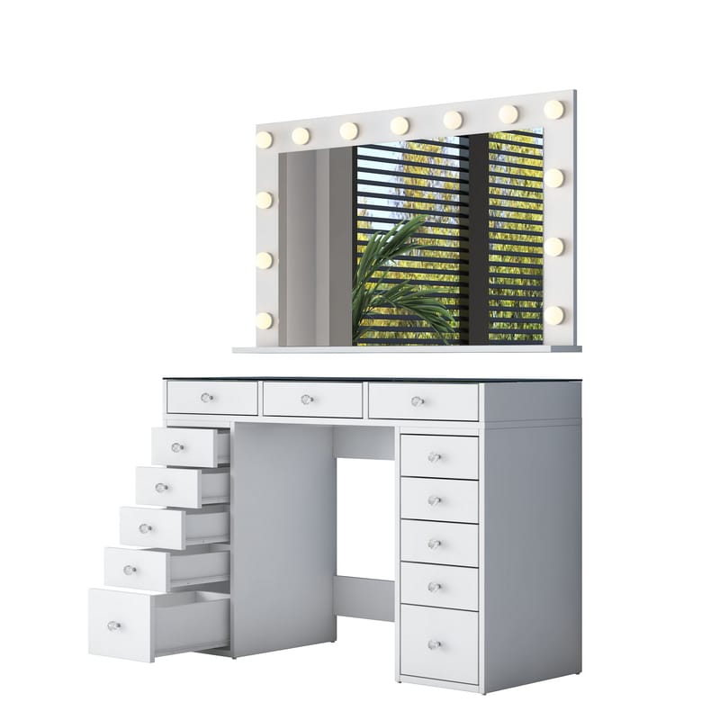 Meikkipöytä Wallxpert Kira Shelf BJ197 (120 x 79,8 x 44,5 cm) Valkoinen - Valkoinen - Huonekalut - Pöytä & ruokailuryhmä - Meikki- & kampauspöydät - Meikkipöytä valolla
