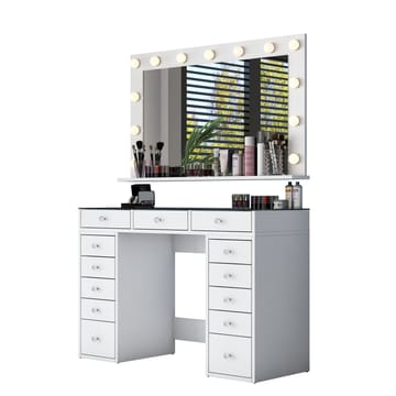 Meikkipöytä Wallxpert Kira Shelf BJ197 (120 x 79,8 x 44,5 cm) Valkoinen - Valkoinen - Huonekalut - Pöytä & ruokailuryhmä - Meikki- & kampauspöydät - Meikkipöytä valolla