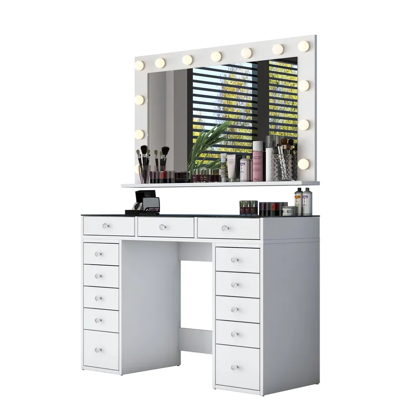 Meikkipöytä Wallxpert Kira Shelf BJ197 (120 x 79,8 x 44,5 cm) Valkoinen, Valkoinen