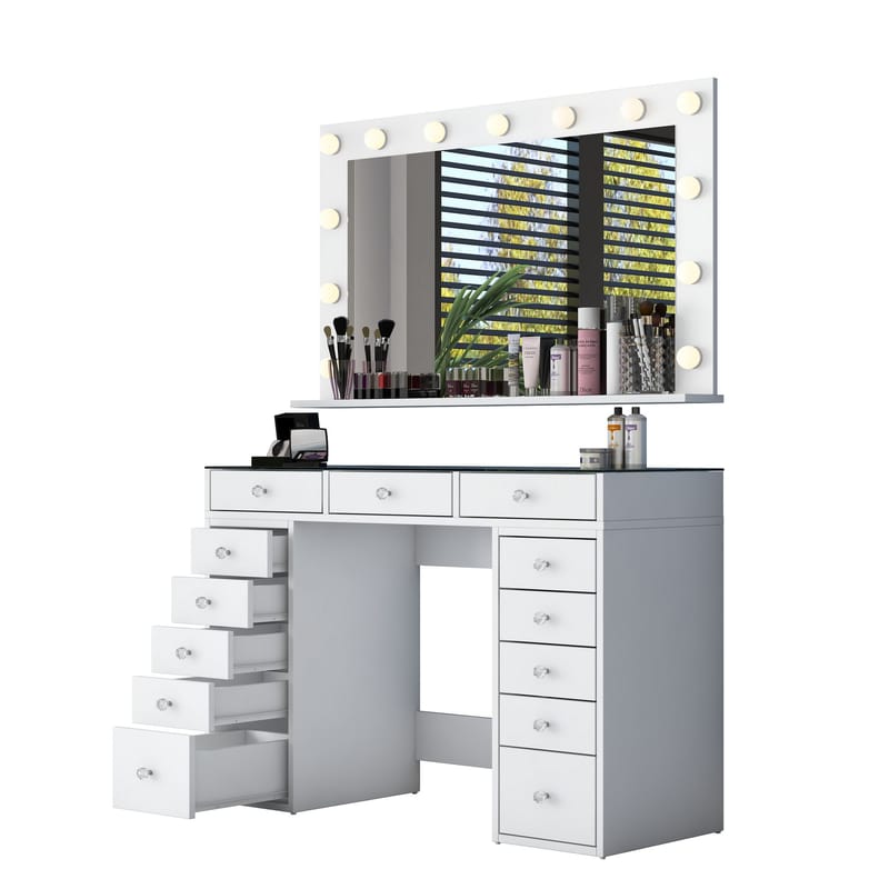 Meikkipöytä Wallxpert Kira Shelf BJ197 (120 x 79,8 x 44,5 cm) Valkoinen - Valkoinen - Huonekalut - Pöytä & ruokailuryhmä - Meikki- & kampauspöydät - Meikkipöytä valolla