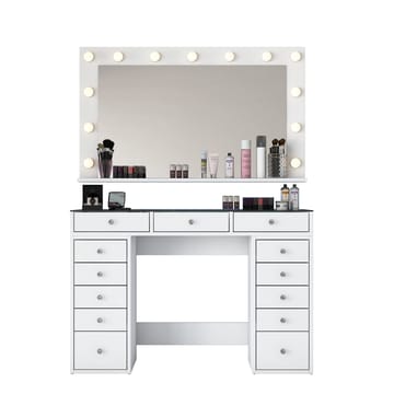 Meikkipöytä Wallxpert Kira Shelf BJ197 (120 x 79,8 x 44,5 cm) Valkoinen - Valkoinen - Huonekalut - Pöytä & ruokailuryhmä - Meikki- & kampauspöydät - Meikkipöytä valolla