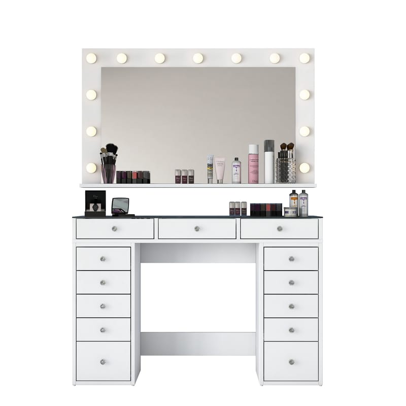 Meikkipöytä Wallxpert Kira Shelf BJ197 (120 x 79,8 x 44,5 cm) Valkoinen - Valkoinen - Huonekalut - Pöytä & ruokailuryhmä - Meikki- & kampauspöydät - Meikkipöytä valolla