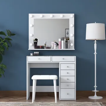 Meikkipöytä Wallxpert Lora-hylly (90 x 79,8 x 44,5 cm) valkoinen - Valkoinen - Huonekalut - Pöytä & ruokailuryhmä - Meikki- & kampauspöydät - Meikkipöytä valolla