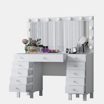 Meikkipöytä Wallxpert Mira Shelf BJ137 (120 x 133,6 x 40 cm) valkoinen - Valkoinen - Huonekalut - Pöytä & ruokailuryhmä - Meikki- & kampauspöydät - Meikkipöytä valolla