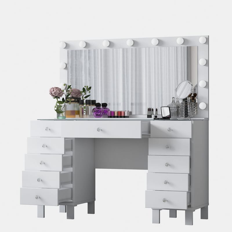 Meikkipöytä Wallxpert Mira Shelf BJ137 (120 x 133,6 x 40 cm) valkoinen - Valkoinen - Huonekalut - Pöytä & ruokailuryhmä - Meikki- & kampauspöydät - Meikkipöytä valolla