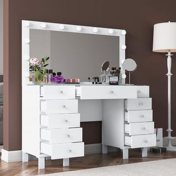 Meikkipöytä Wallxpert Mira Shelf BJ137 (120 x 133,6 x 40 cm) valkoinen - Valkoinen - Huonekalut - Pöytä & ruokailuryhmä - Meikki- & kampauspöydät - Meikkipöytä valolla