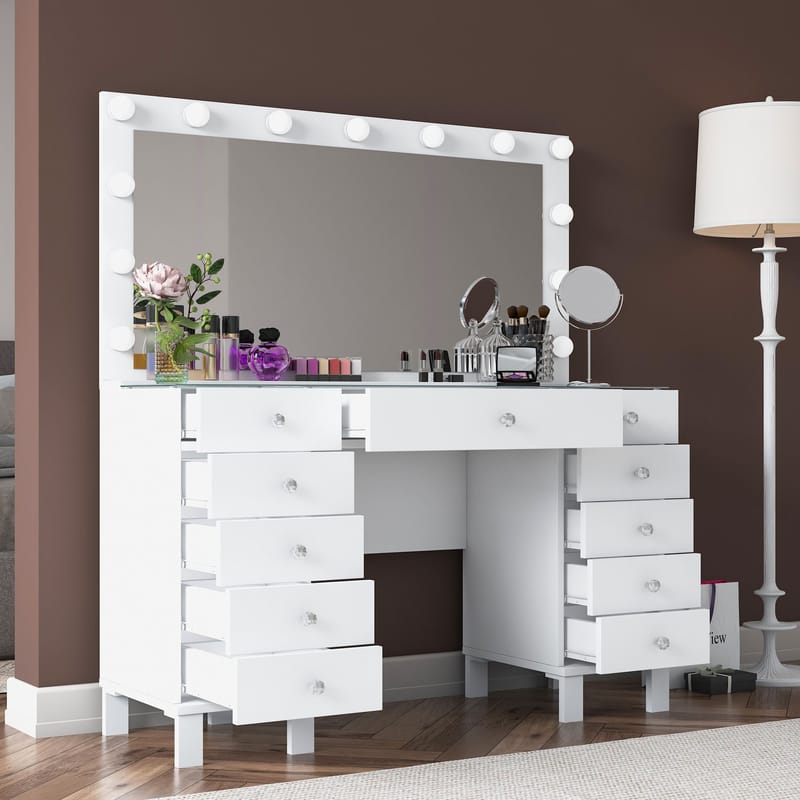 Meikkipöytä Wallxpert Mira Shelf BJ137 (120 x 133,6 x 40 cm) valkoinen - Valkoinen - Huonekalut - Pöytä & ruokailuryhmä - Meikki- & kampauspöydät - Meikkipöytä valolla