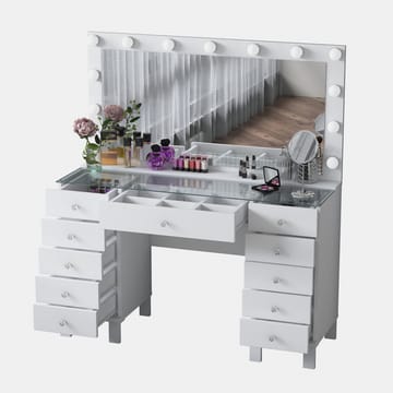 Meikkipöytä Wallxpert Mira Shelf BJ137 (120 x 133,6 x 40 cm) valkoinen - Valkoinen - Huonekalut - Pöytä & ruokailuryhmä - Meikki- & kampauspöydät - Meikkipöytä valolla