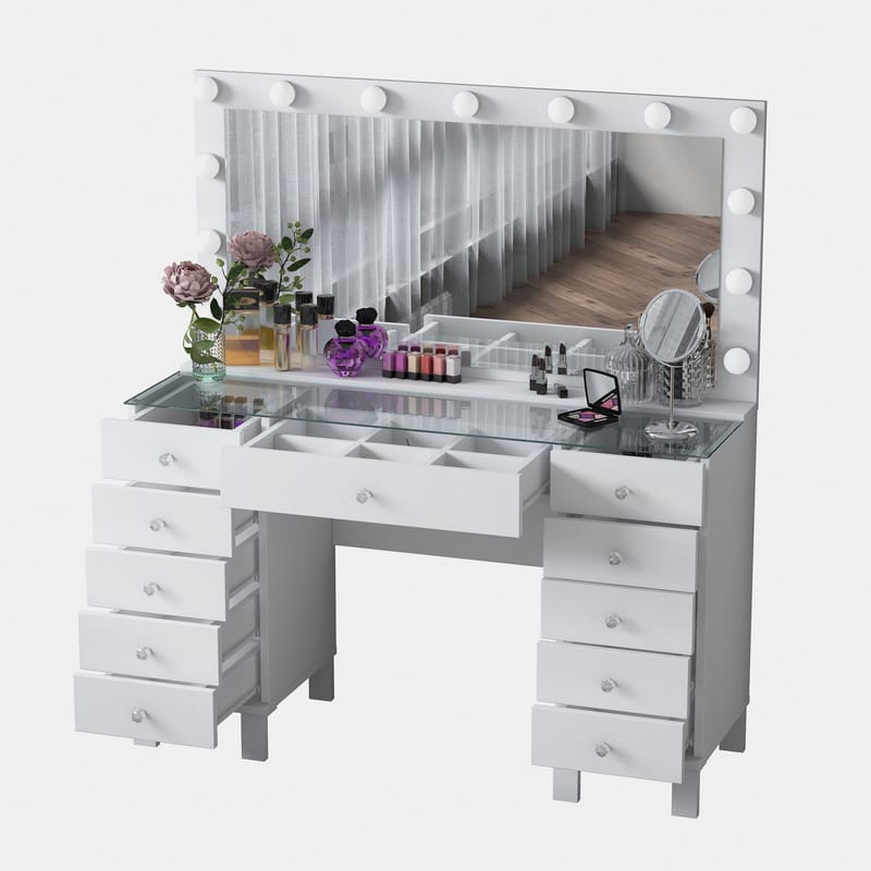 Meikkipöytä Wallxpert Mira Shelf BJ137 (120 x 133,6 x 40 cm) valkoinen - Valkoinen - Huonekalut - Pöytä & ruokailuryhmä - Meikki- & kampauspöydät - Meikkipöytä valolla