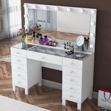 Meikkipöytä Wallxpert Mira Shelf BJ137 (120 x 133,6 x 40 cm) valkoinen - Valkoinen - Huonekalut - Pöytä & ruokailuryhmä - Meikki- & kampauspöydät - Meikkipöytä valolla