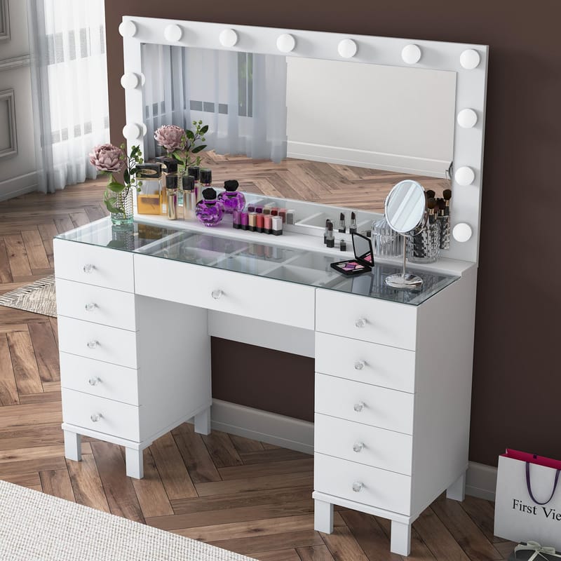 Meikkipöytä Wallxpert Mira Shelf BJ137 (120 x 133,6 x 40 cm) valkoinen - Valkoinen - Huonekalut - Pöytä & ruokailuryhmä - Meikki- & kampauspöydät - Meikkipöytä valolla