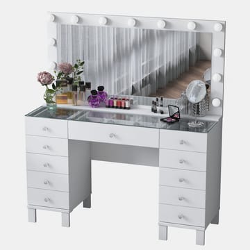 Meikkipöytä Wallxpert Mira Shelf BJ137 (120 x 133,6 x 40 cm) valkoinen - Valkoinen - Huonekalut - Pöytä & ruokailuryhmä - Meikki- & kampauspöydät - Meikkipöytä valolla