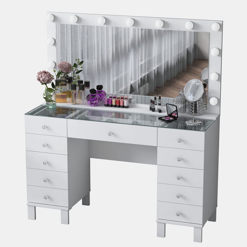 Meikkipöytä Wallxpert Mira Shelf BJ137 (120 x 133,6 x 40 cm) valkoinen - Valkoinen - Huonekalut - Pöytä & ruokailuryhmä - Meikki- & kampauspöydät - Meikkipöytä valolla