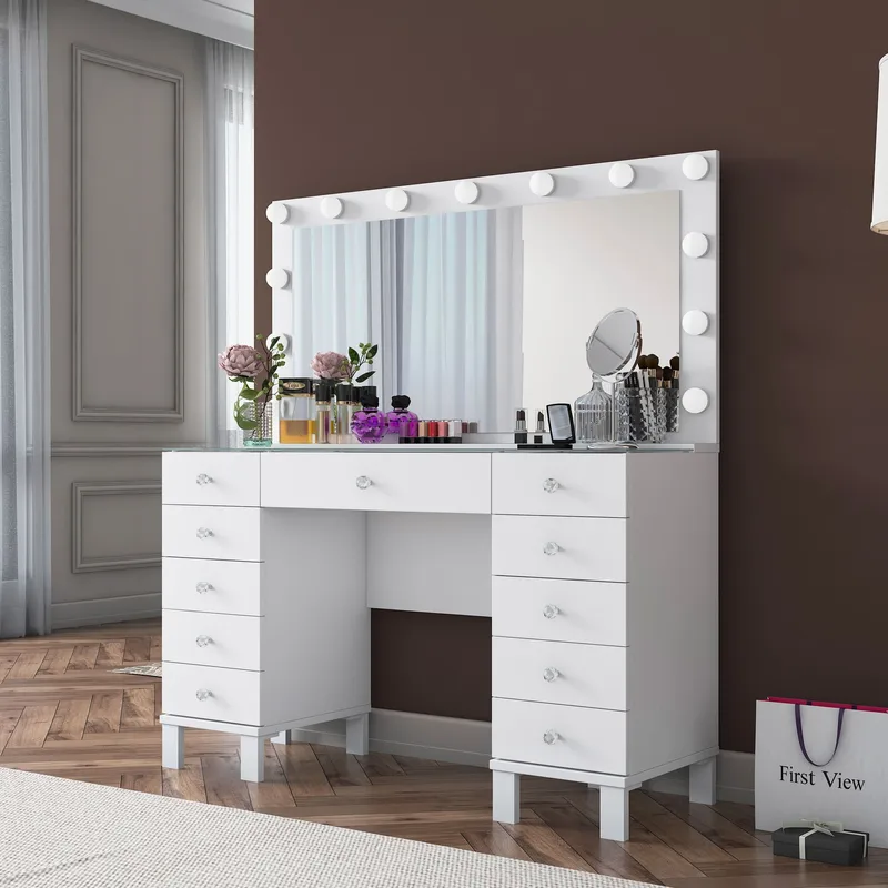Meikkipöytä Wallxpert Mira Shelf BJ137 (120 x 133,6 x 40 cm) valkoinen - Valkoinen - Huonekalut - Pöytä & ruokailuryhmä - Meikki- & kampauspöydät - Meikkipöytä valolla