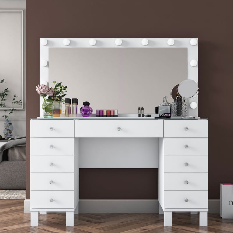 Meikkipöytä Wallxpert Mira Shelf BJ137 (120 x 133,6 x 40 cm) valkoinen - Valkoinen - Huonekalut - Pöytä & ruokailuryhmä - Meikki- & kampauspöydät - Meikkipöytä valolla