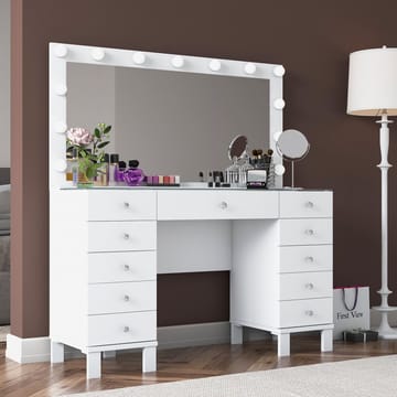 Meikkipöytä Wallxpert Mira Shelf BJ137 (120 x 133,6 x 40 cm) valkoinen - Valkoinen - Huonekalut - Pöytä & ruokailuryhmä - Meikki- & kampauspöydät - Meikkipöytä valolla