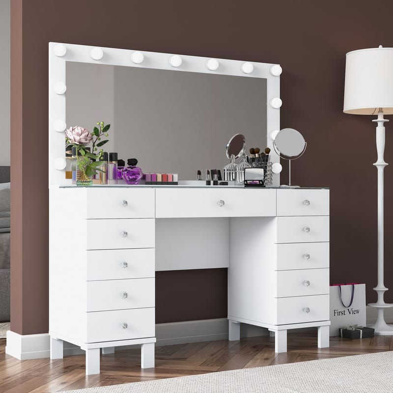 Meikkipöytä Wallxpert Mira Shelf BJ137 (120 x 133,6 x 40 cm) valkoinen - Valkoinen - Huonekalut - Pöytä & ruokailuryhmä - Meikki- & kampauspöydät - Meikkipöytä valolla
