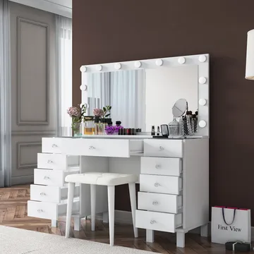 Meikkipöytä Wallxpert Mira Shelf BJ163 (120 x 133,6 x 40 cm) valkoinen - Valkoinen - Huonekalut - Pöytä & ruokailuryhmä - Meikki- & kampauspöydät - Meikkipöytä valolla