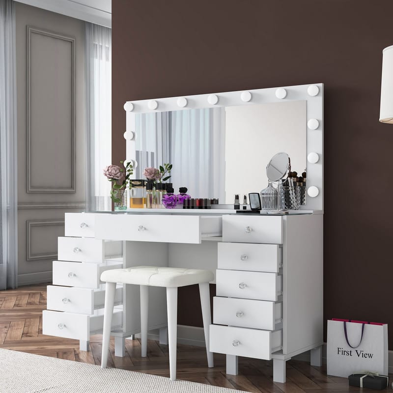 Meikkipöytä Wallxpert Mira Shelf BJ163 (120 x 133,6 x 40 cm) valkoinen - Valkoinen - Huonekalut - Pöytä & ruokailuryhmä - Meikki- & kampauspöydät - Meikkipöytä valolla