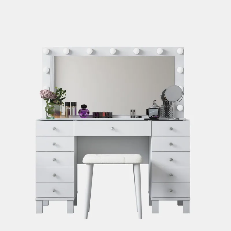 Meikkipöytä Wallxpert Mira Shelf BJ163 (120 x 133,6 x 40 cm) valkoinen - Valkoinen - Huonekalut - Pöytä & ruokailuryhmä - Meikki- & kampauspöydät - Meikkipöytä valolla