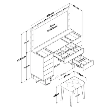 Meikkipöytä Wallxpert Mira Shelf BJ163 (120 x 133,6 x 40 cm) valkoinen - Valkoinen - Huonekalut - Pöytä & ruokailuryhmä - Meikki- & kampauspöydät - Meikkipöytä valolla