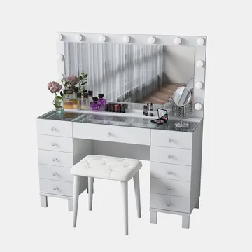 Meikkipöytä Wallxpert Mira Shelf BJ163 (120 x 133,6 x 40 cm) valkoinen - Valkoinen - Huonekalut - Pöytä & ruokailuryhmä - Meikki- & kampauspöydät - Meikkipöytä valolla