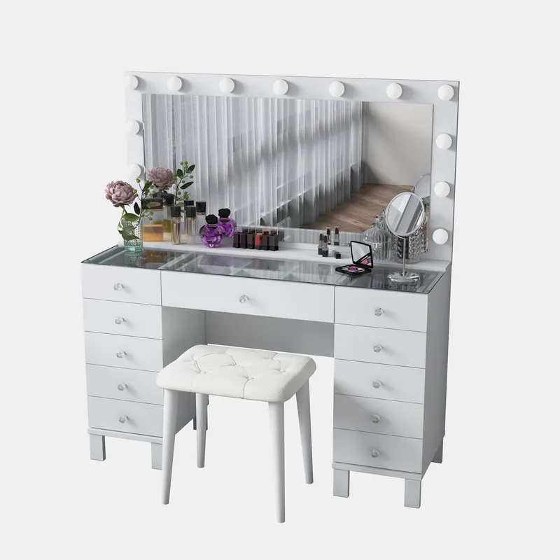 Meikkipöytä Wallxpert Mira Shelf BJ163 (120 x 133,6 x 40 cm) valkoinen, Valkoinen