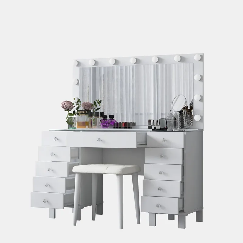 Meikkipöytä Wallxpert Mira Shelf BJ163 (120 x 133,6 x 40 cm) valkoinen - Valkoinen - Huonekalut - Pöytä & ruokailuryhmä - Meikki- & kampauspöydät - Meikkipöytä valolla