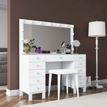 Meikkipöytä Wallxpert Mira Shelf BJ163 (120 x 133,6 x 40 cm) valkoinen - Valkoinen - Huonekalut - Pöytä & ruokailuryhmä - Meikki- & kampauspöydät - Meikkipöytä valolla
