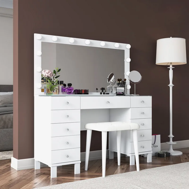 Meikkipöytä Wallxpert Mira Shelf BJ163 (120 x 133,6 x 40 cm) valkoinen - Valkoinen - Huonekalut - Pöytä & ruokailuryhmä - Meikki- & kampauspöydät - Meikkipöytä valolla