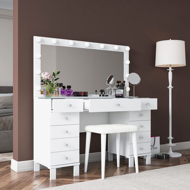 Meikkipöytä Wallxpert Mira Shelf BJ163 (120 x 133,6 x 40 cm) valkoinen - Valkoinen - Huonekalut - Pöytä & ruokailuryhmä - Meikki- & kampauspöydät - Meikkipöytä valolla