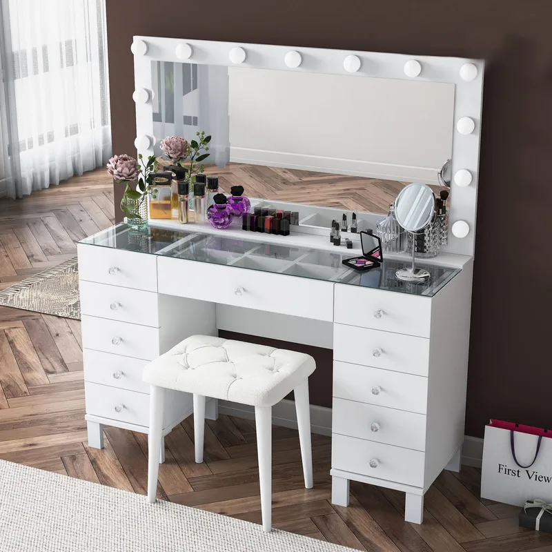 Meikkipöytä Wallxpert Mira Shelf BJ163 (120 x 133,6 x 40 cm) valkoinen - Valkoinen - Huonekalut - Pöytä & ruokailuryhmä - Meikki- & kampauspöydät - Meikkipöytä valolla