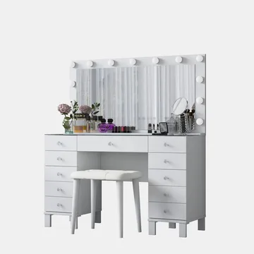 Meikkipöytä Wallxpert Mira Shelf BJ163 (120 x 133,6 x 40 cm) valkoinen - Valkoinen - Huonekalut - Pöytä & ruokailuryhmä - Meikki- & kampauspöydät - Meikkipöytä valolla