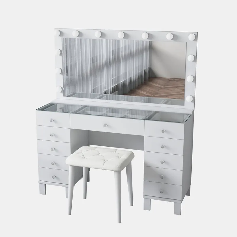 Meikkipöytä Wallxpert Mira Shelf BJ163 (120 x 133,6 x 40 cm) valkoinen - Valkoinen - Huonekalut - Pöytä & ruokailuryhmä - Meikki- & kampauspöydät - Meikkipöytä valolla