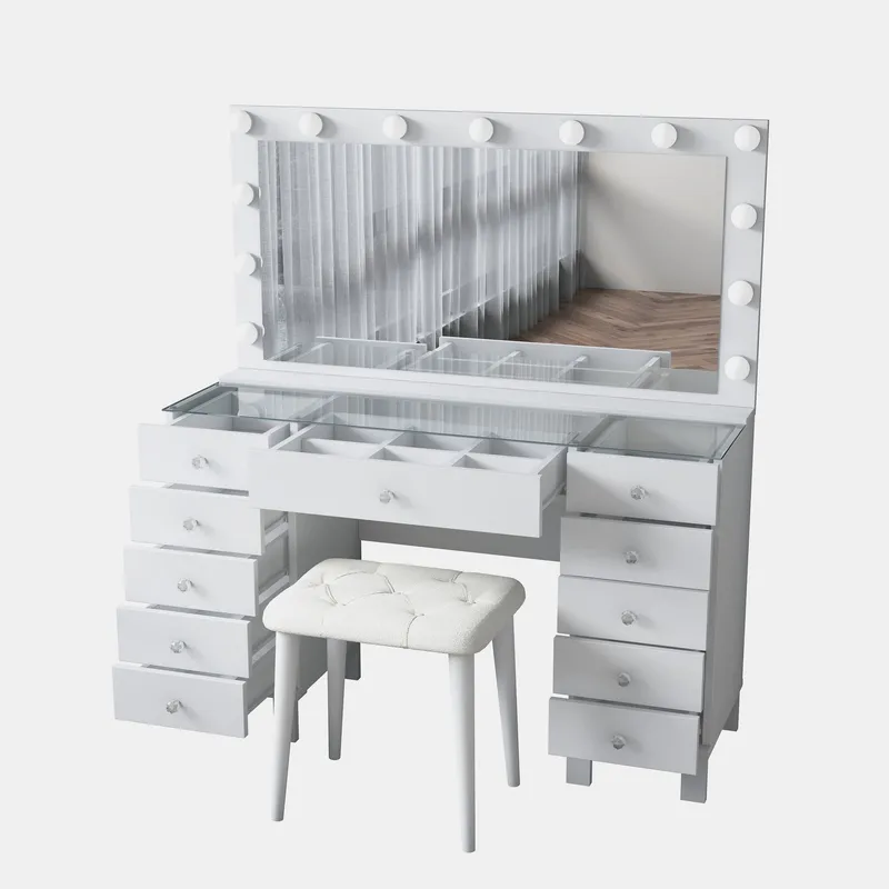Meikkipöytä Wallxpert Mira Shelf BJ163 (120 x 133,6 x 40 cm) valkoinen - Valkoinen - Huonekalut - Pöytä & ruokailuryhmä - Meikki- & kampauspöydät - Meikkipöytä valolla