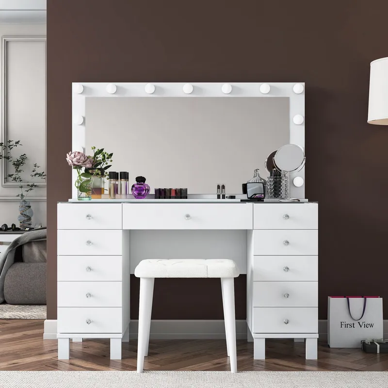 Meikkipöytä Wallxpert Mira Shelf BJ163 (120 x 133,6 x 40 cm) valkoinen - Valkoinen - Huonekalut - Pöytä & ruokailuryhmä - Meikki- & kampauspöydät - Meikkipöytä valolla