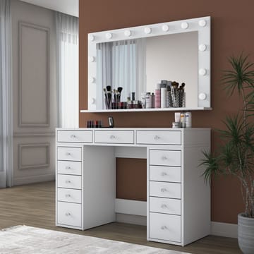 Meikkipöytä Wallxpert Pira (120 x 81,6 x 44,5 cm) valkoinen Viileä valkoinen - Valkoinen, kylmä valkoinen - Huonekalut - Pöytä & ruokailuryhmä - Meikki- & kampauspöydät - Meikkipöytä valolla