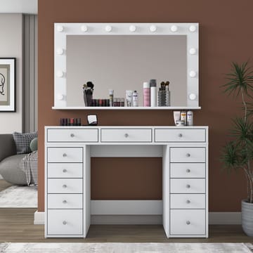 Meikkipöytä Wallxpert Pira (120 x 81,6 x 44,5 cm) valkoinen Viileä valkoinen - Valkoinen, kylmä valkoinen - Huonekalut - Pöytä & ruokailuryhmä - Meikki- & kampauspöydät - Meikkipöytä valolla
