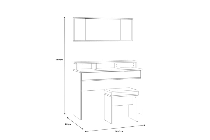 Sminkbord Yundola 110 cm - Ruskea/Musta - Meikkipöytä peilillä - Meikki- & kampauspöydät