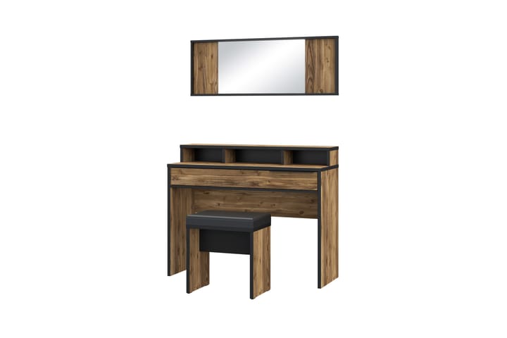 Sminkbord Yundola 110 cm - Ruskea/Musta - Meikkipöytä peilillä - Meikki- & kampauspöydät